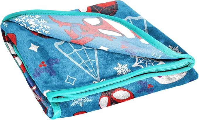 Jay Franco Kids Christmas Plush Throw Blanket – 40 x 50 Inch Soft & Cozy Fleece Throw for Holiday Bedroom & Couch Décor, Official Licensed Product, Blue - Spidey and Friends