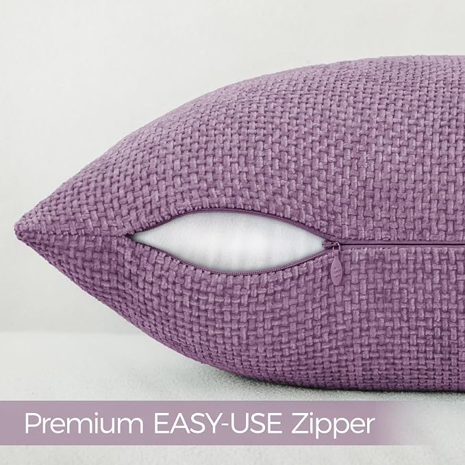 a moment Purple Chenille Throw Pillow Covers 22x22 Inch Pack of 2 Modern Decorative Throw Pillow Covers Farmhouse Cross Covers Home Decor for Sofa Bedroom Living Room