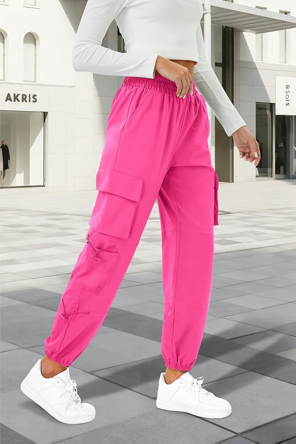 COPYLEAF Womens Parachute Cargo Pants with Pockets Quick Dry Hiking Pants Lightweight Water-Resistant Baggy Joggers