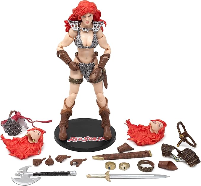 Boss Fight Studio Epic H.A.C.K.S. Red Sonja Deluxe Action Figure with Gladiator & Barbarian Skeletons – Set of 3 Highly Articulated Collectible Figurines – Interchangeable Parts & Accessories – 1:12