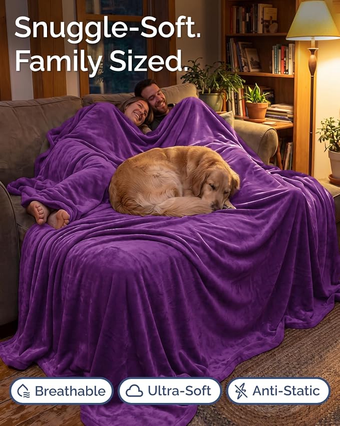 Ultra Soft Fleece Blanket Giant Blanket Size - Flannel Fleece Luxury Blanket - Lightweight for Couch Bed Chair - Thick, Warm and Breathable - All Season Cozy, Purple