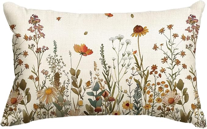 AVOIN colorlife Fall Flowers Throw Pillow Cover 12x20 Inch | Seasonal Autumn Thanksgiving Harvest Decoration for Sofa Couch Farmhouse Living Room Decor