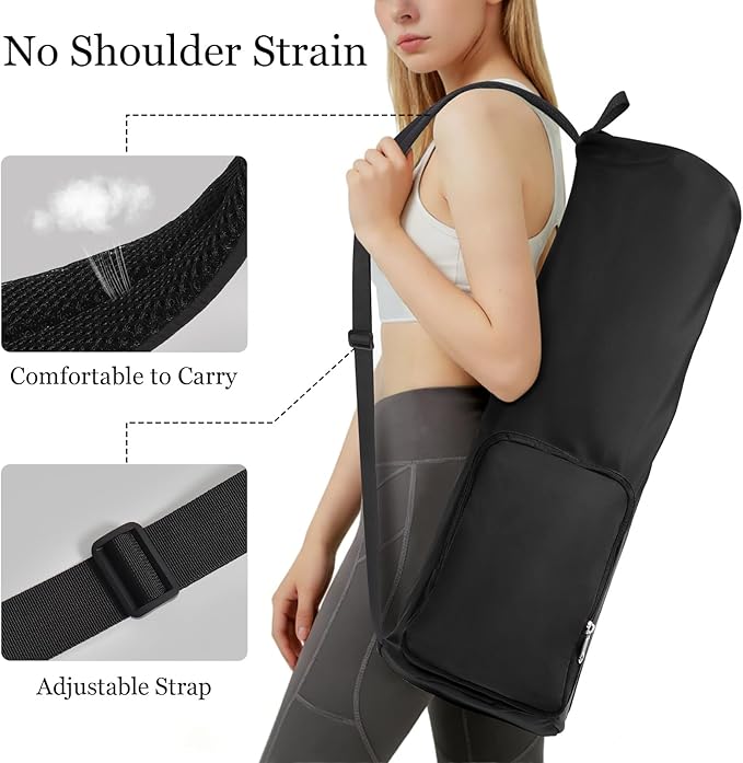 Yoga Mat Bag with Comfort Shoulder Strap and Side Pocket, Waterproof Yoga Mat Carrier Holder for Women and Men, Large Opening Pilates Bag for Workouts, Gym, Exercise