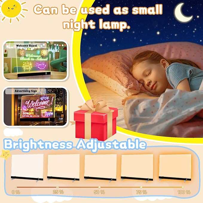2026 2 Pack Battery Powered LED Drawing Board for Kids Ages 6+, 13.7" x 10" Light Up Dry Erase Boards with Colors, 7 Color Modes, Stand, Markers, Spray Bottle & Italian Brainrot Tracing Booklet
