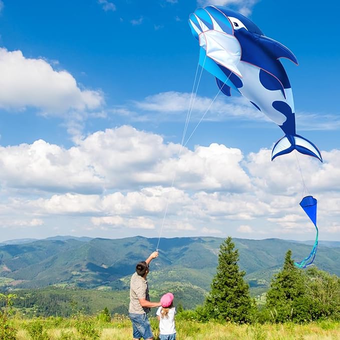HENGDA KITE 3D Kite for Kids and Adults,Easy to Fly,Excellent Fabric and Structure Design，Huge Frameless Soft Parafoil Giant Whales Dolphins Kite