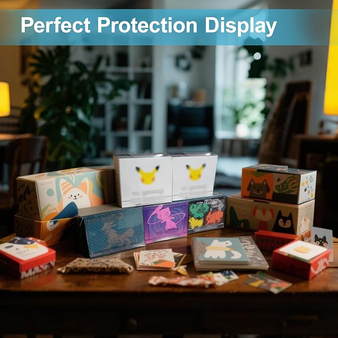 12 Pack ETB Protector Case Compatible with PKMN Elite Trainer Box Protector Cases 0.5mm Thick Plastic Heavy Duty Clear PKMN ETB Case Protector Cover Soft with Protective Film Auto-locking Bottom