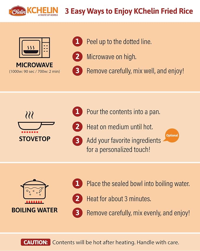 [KCHELIN] Microwaveable Korean Japchae Fried Rice (Pack of 6), Korean Food, Instant, Quick & Delicious, Shelf- Stable, On-the-Go Meals, 7.05 oz per Bowl