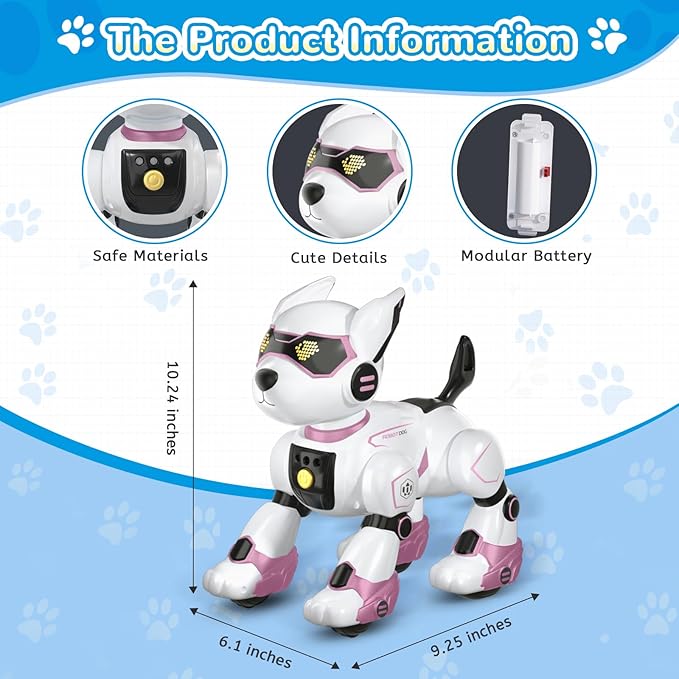 Smart Robots Dog Toy for Kids, Programmable Interactive RC Robotic Pets with Voice Control and Touch Sensory, Imitates Animals Music Dancing, Present for Kids Boys and Girls(Pink)