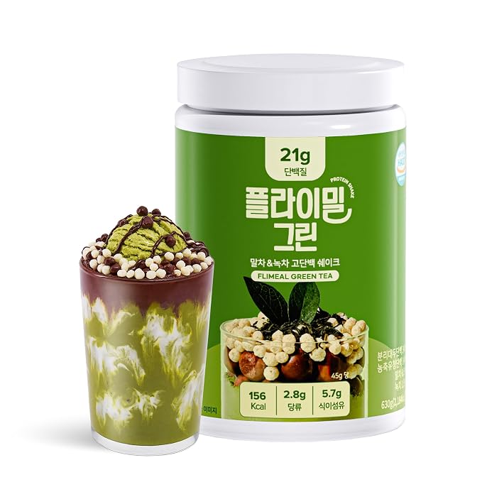 Flimeal GreenTea Matcha Protein Shake, With Crunchy Protein Balls, Protein Smoothie Powder - 21g Protein, Low Sugar, Keto-Friendly Meal Replacement Shake, 22.22oz, 14 Servings, 14 Servings (1 X 22.22oz)