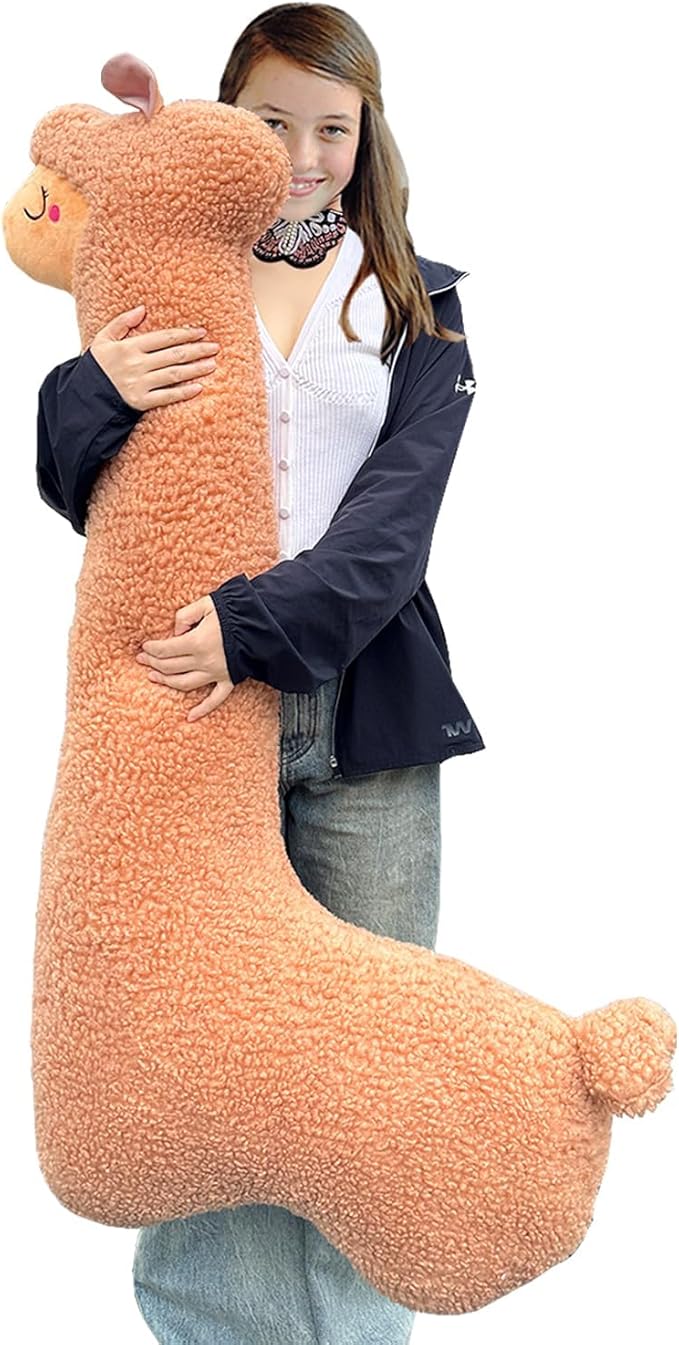 Hofun4U Llama Plush Pillow, 51 Inch Alpaca Plush Long Body Pillow, Alpaca Stuffed Animal, Christmas Holiday Birthday Gift (Brown)