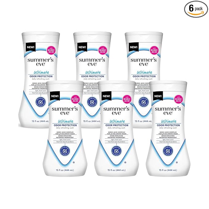 Summer's Eve Ultimate Odor Protection Feminine Cleansing Wash, Daily Intimate Wash, with Boric Acid Complex, pH Balanced, Removes Odor, 15 Ounce (Pack of 6)