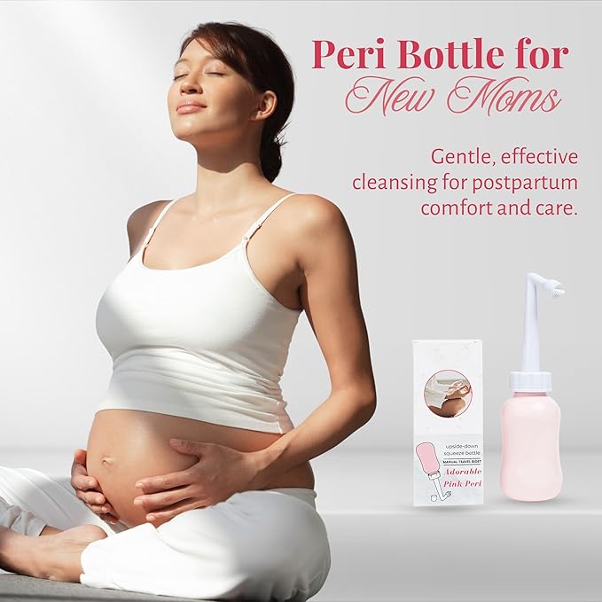 Adorable Pink Peri - Peri Bottle After Birth Care for Postpartum Essentials Feminine Pink Portable Bidet Water Squeeze Spray Bottle for Pain Relief tears Hemorrhoids with Bottle Cap 300 ml (10 oz)
