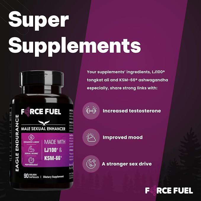 FORCE FUEL Herbal Supplement Sex Pills for Men – Last Longer in Bed and Enhance Erection Sensitivity – Includes Lab-Tested LJ100 Tongkat Ali & KSM-66 Ashwagandha – 30 Doses for Men Eagle Endurance
