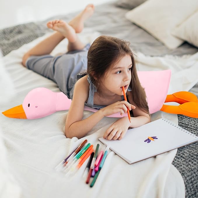KEWO Duck Plush Pillow Stuffed Animal Toy, Cute Giant Goose Plush Duck Stuffed Animal,Soft Hugging Pillow for Kids Bedding (Pink,25.5 in)