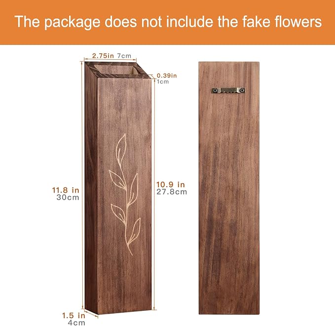 Wooden Wall Vase Planter Set of 4 | Brown Finish Farmhouse & Boho Wall Decor for Entryway, Hallway, Bathroom, Living Room, Dining Room