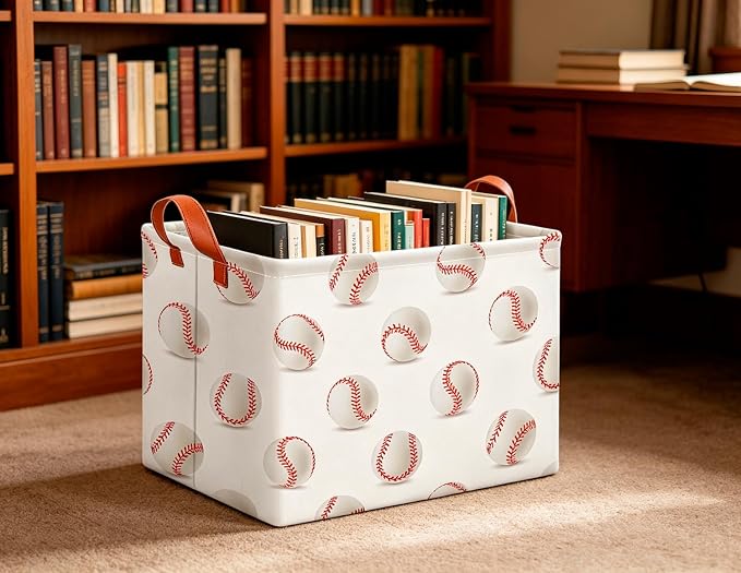 CLOCOR Rectangular Storage Basket,Collapsible Fabric Storage Container,Gift Basket(Baseball)