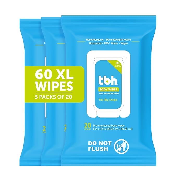 TBH Kids XL Wipes for Kids and Teens –Extra Large Wipes, Alcohol Free Disposable Washcloths, Unscented Cleansing Cloths for Teen Girls & Boys – 3 pk (60ct total)