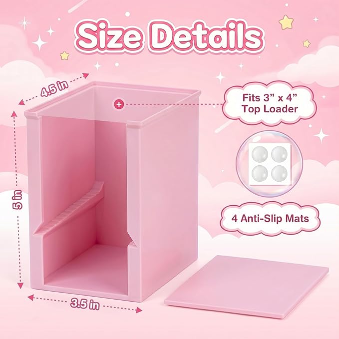 Toploader Dispenser & Penny Sleeve Holder - Dual Compartment Holds 250 Penny Sleeves & up to 50 Top Loaders, Stackable Card Storage Box with Dustproof Lid (Pink)