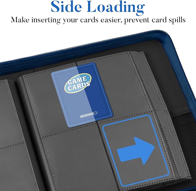 Fabmaker Premium 4 Pocket Zip Card Binder, Trading Card Binder for 320 Cards, Portable PU Card Collection Binder, Collector Card Album Folder for Game & Sports Cards, Navy Blue