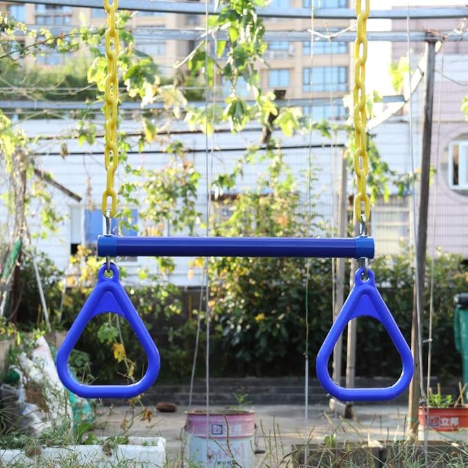 18" Trapeze Swing Bar Rings 48" Heavy Duty Plastic Coated Chains Swing Set Accessories Playground Swing Seat…