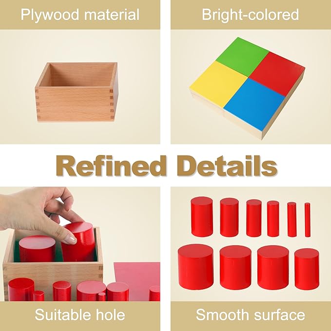 MONTESSORI OUTLET Knobless Cylinders (Set of 4) for 3-6 Years Montessori Education at School and Home