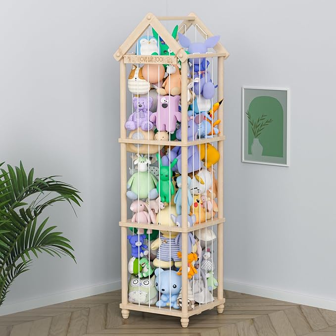 Stuffed Animal Storage, Wood Stuffed Animal Zoo Storage,3D Zoo Plaque Toy Organizer, Extra Large Capacity Plush Toy Cage,Stuffed Animal Holder,Gift for Nursery Playroom Kidroom Decor
