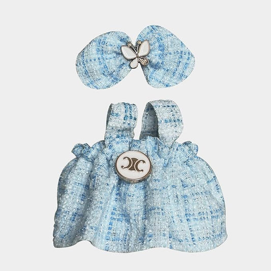 Doll Dress Set for 15-17cm Dolls, Cute Clothes for Dolls. Clothes Accessories for Doll Dress, Cute Miniature Clothes for Bag Charm, Photo Props, and Fashion Display. (Blue Checkered Dress)