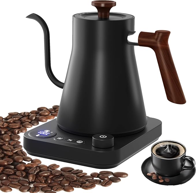 RHD Gooseneck Electric Kettle with Temperature Control LCD Display, 0.9L/900ml Pour Over Coffee & Tea Kettle, 1200W Fast Boil, Keep Warm, 304 Stainless Steel, Black