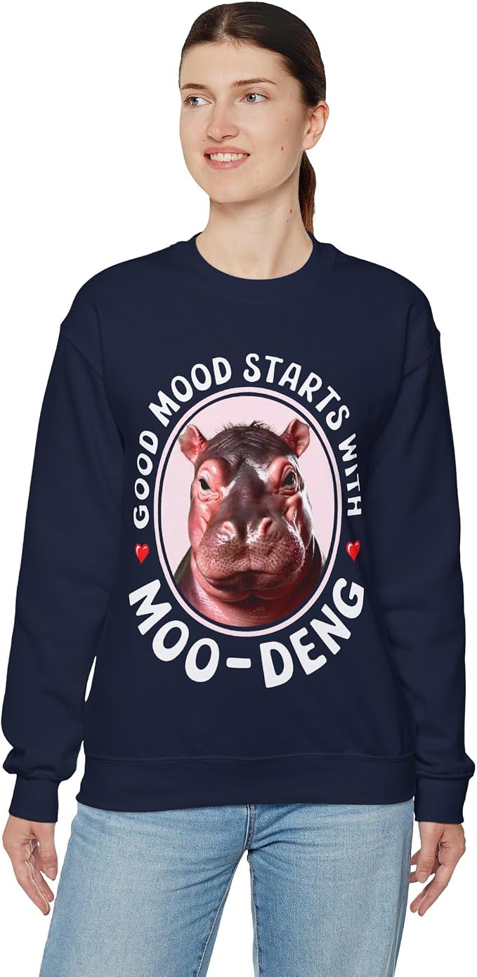 Good Mood Starts With Moo Deng Unisex Sweatshirt, Funny Moo Deng Good Mood Minimalist Men And Women Shirt