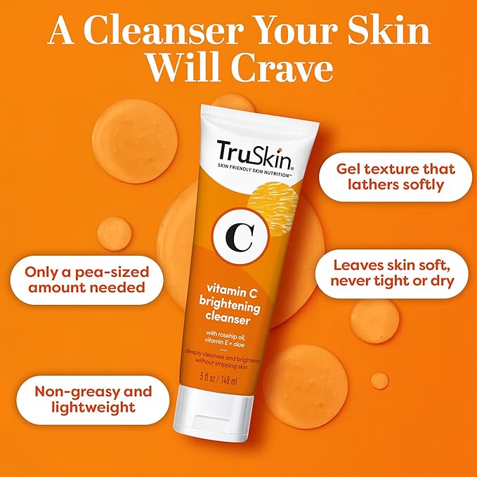 TruSkin Vitamin C Face Wash Cleanser - Brightening Facial Cleanser with Vitamins C & E, Rosehip Oil & Aloe - Gently Cleanses & Refreshes for Radiant-Looking Skin, 5 fl oz