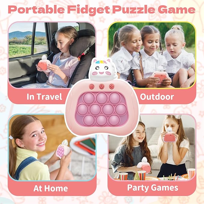 Unicorn Pop Fidget Game Toys, Light Up Fidget Toy with 1 Min Auto-Off Electric Pop Bubble Game Controller Handheld Puzzle Game Sensory Toys Birthday for Kids Girls