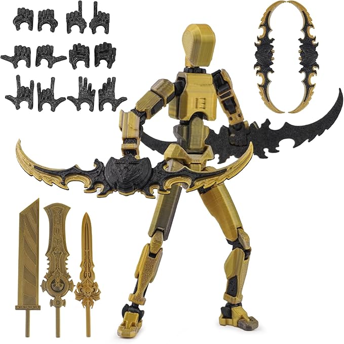Dummy13 Action Figure Set | Pre-Assembled 3D Printed Titan and Robo Figures | Highly Articulated Robot Toys with Interchangeable Accessories | Perfect for Collectors and Hobbyists (Silver Black)