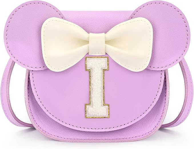 mibasies Toddler Purse Girl Gifts: Girls Birthday Gifts for 3-8 - Toys for Ages 2-4 Girls Mouse Ears Purse, Purple, Letter I