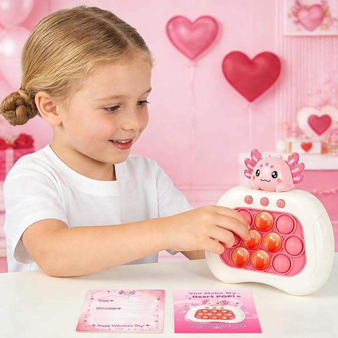 Valentines Day Cards with Axolotl Pop Game Fidget Toy,Valentines Day Gifts for Kids,Quick Push Game Pop Bubble Up Toys,Axolotl Gifts Teen Girl Trendy Stuff Valentine School Classroom Exchange