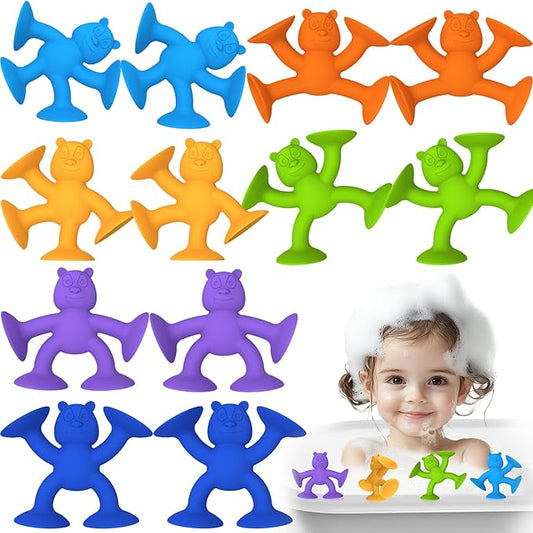 Suction Cup Toys（Pack of 12）, No Hole Baby Bath Toys Suction Toy - Connect, Build, Create - Toddler Bath Toys for Kids Ages 1-3, Silicone Sensory Fidget Toys for Baby Tray Window Travel