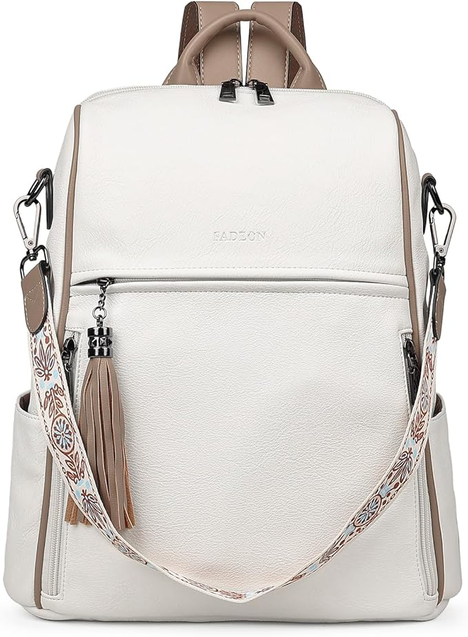 FADEON Leather Backpack Purse for Women Designer Travel Backpack Purses PU Fashion Ladies Shoulder Bag with Tassel