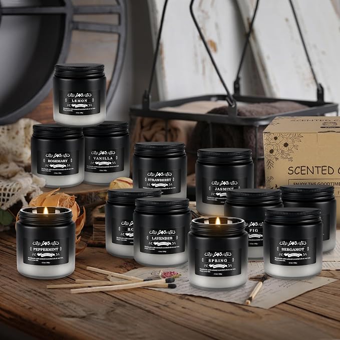 12-Pack Scented Candles Set - Men Candles for Home Scented, 3.5oz Soy Wax, Long Lasting Candle, Soy Candle Gifts Set for Men, Birthday, Valentine, Christmas, Anniversary Present