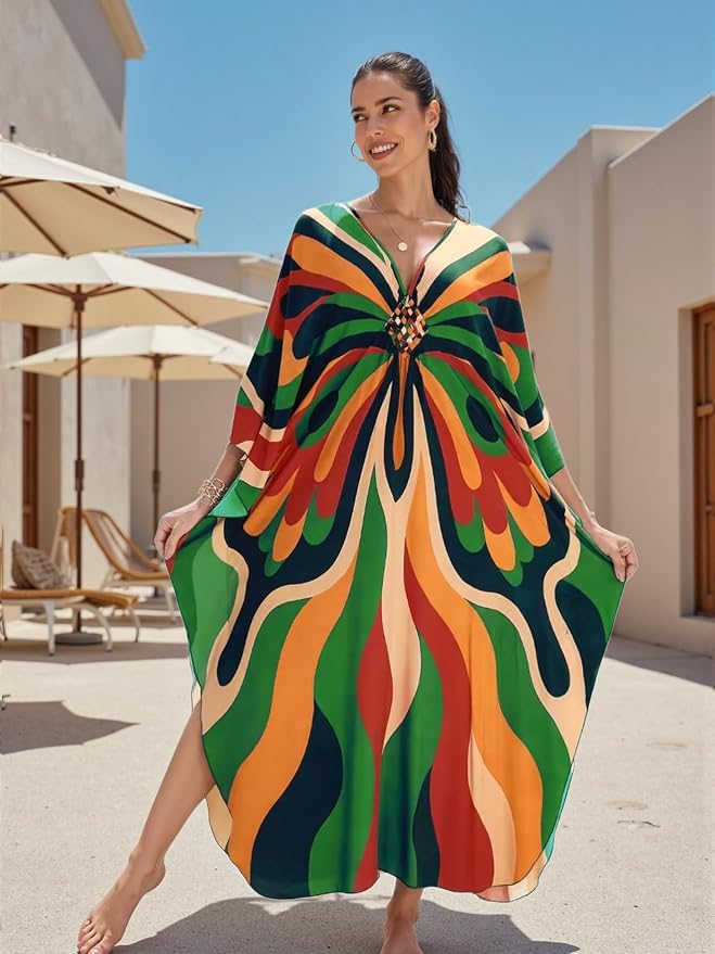 Mumu Dresses for Women Plus Size, Bohemian Kaftan Beach Cover Up Long Maxi Nightgown Soft Loungewear