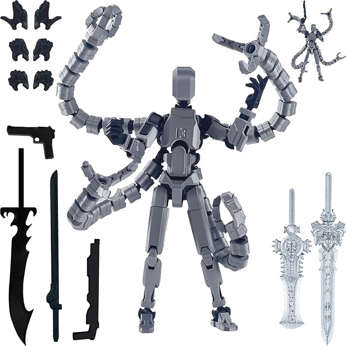 Assembly Completed T13 Action Figure,T13 Action Figure Multi-Jointed Movable,Ultimate Desktop Decor for Lovers t-13 Movability 3D Printed Toys (Gray, 5.5in)