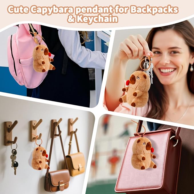 SASBSC Cute Capybara Plush Keychain Stuffed Animal Pendant for Back to School Gifts, Backpack Charm, Desk Decor, Birthday Party Favor, Stress Relief Toys for Kids Aduts (Kiss Style)