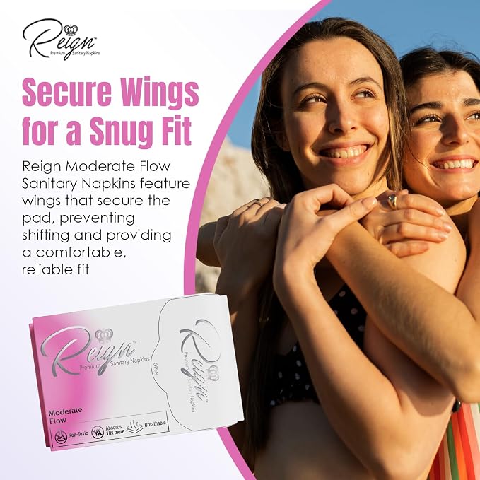 Reign Moderate Flow with Wings Sanitary Napkins for Women, Super Absorbent Pads (10 Count, 1pack)