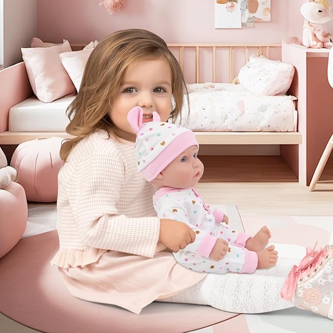 ZITA ELEMENT 12″ Baby Doll Playset with Doll Clothes and Accessories Includes Doll Clothes, Rabbit Toy, Feeding Set for New Born Baby Doll for Toddlers 3 Ages and Up
