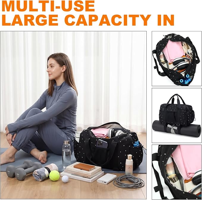 LEDAOU Small Gym Bag for Women, Mini Duffle Bag with Yoga Mat Holder Lightweight Carry On Sports Bag with Separate Shoe Pocket and Wet Pocket Duffel Bags Dance Yoga Workout Bag
