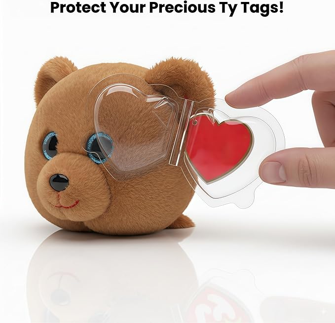 32-Pack Beanie Baby Tag Protectors – Clear Plastic Heart Tag Covers for Ty Hang Tags – Durable Sleeves for Beanie Babies, Boos, Buddies, Classics – Collector’s Tag Shield Case