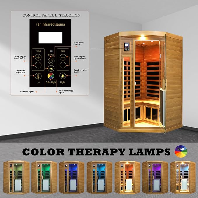 Kanlanth 2-3 Person Infrared Sauna, Red Cedar Wood (0-5mg Ultra Low EMF Infrared Saunas for Home, 1760watt Indoor Personal Sauna with Door Heating Panels, Outdoor Lamps, Blue-Tooth, Dual Control