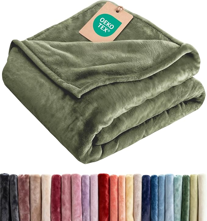 Fleece Blanket Twin Size - Ultra-Soft Warm Flannel Fleece Blanket - Olive | Soft, Warm, Outdoor Picnic Blanket for Camping, Travel, Lightweight, Cozy, Anti-Static, Home Decor Gifts for Men & Women