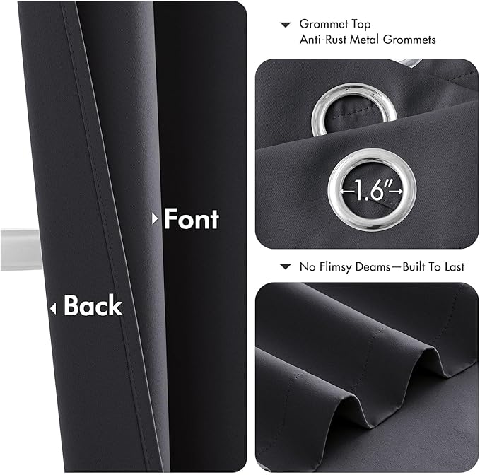 MIULEE Blackout Curtains for Bedroom 2 Panels 40 x 72 Inch Long Dark Grey | Thermal Insulated, Living Room Darkening Grommet Drapes, Noise Reducing, Light Blocking Window Treatments