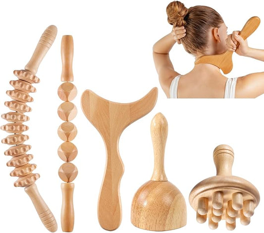 5 PCS Wood Therapy Massage Tools - Professional Maderoterapia Set for Body Contouring, Circulation Support and Muscle Tension Relief