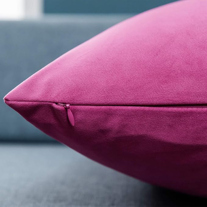 JUSPURBET 16x16 Decorative Velvet Throw Pillow Covers Set of 2,Rose Red | Modern Soft Cushion Covers Cases with Hidden Zipper for Couch Sofa Bed Living Room Bedroom Home Decor
