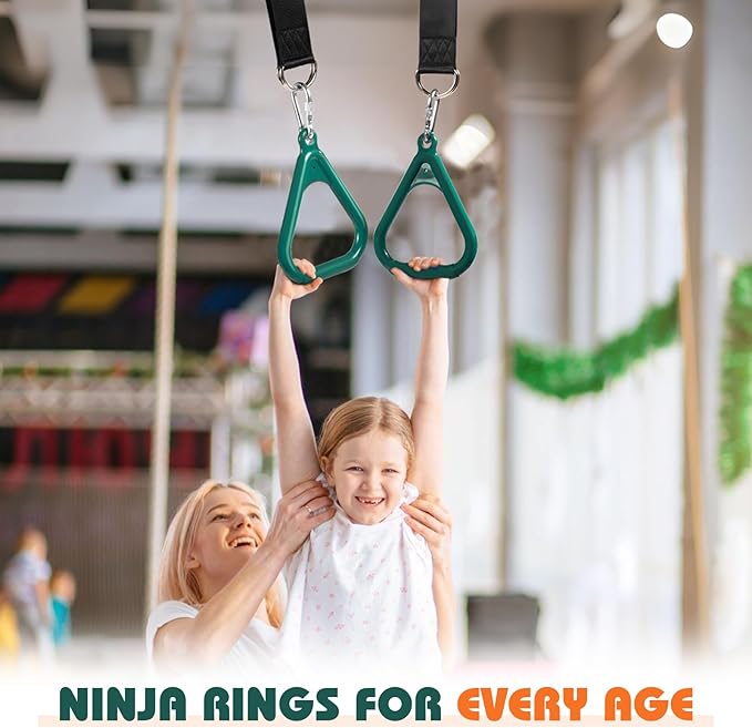 LadyRosian Trapeze Bar Swing Monkey Bars Hanging Ninja Rings Warrior Slackline Obstacle Course Kits for Kid Playground Equipment Accessories (Green)
